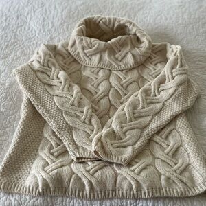 Aran merino wool cowl neck sweater